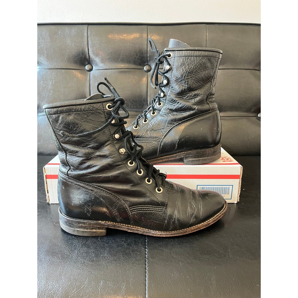 Vintage‎ Justin Black Leather Lace Up Women
